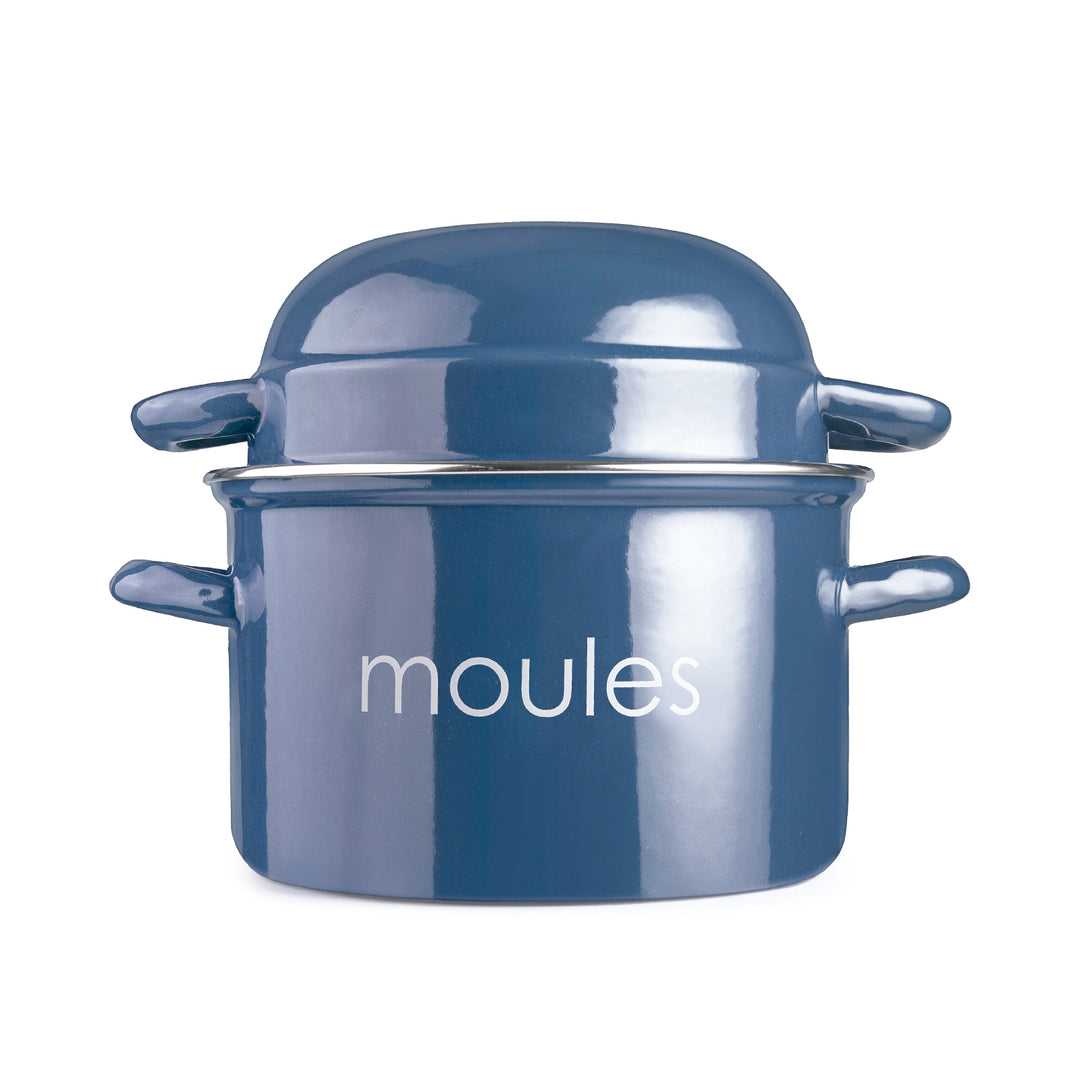 IBILI Moules - Olla de 18 cm para Mejillones en Acero Esmaltado con Tapa Especial. Petrol