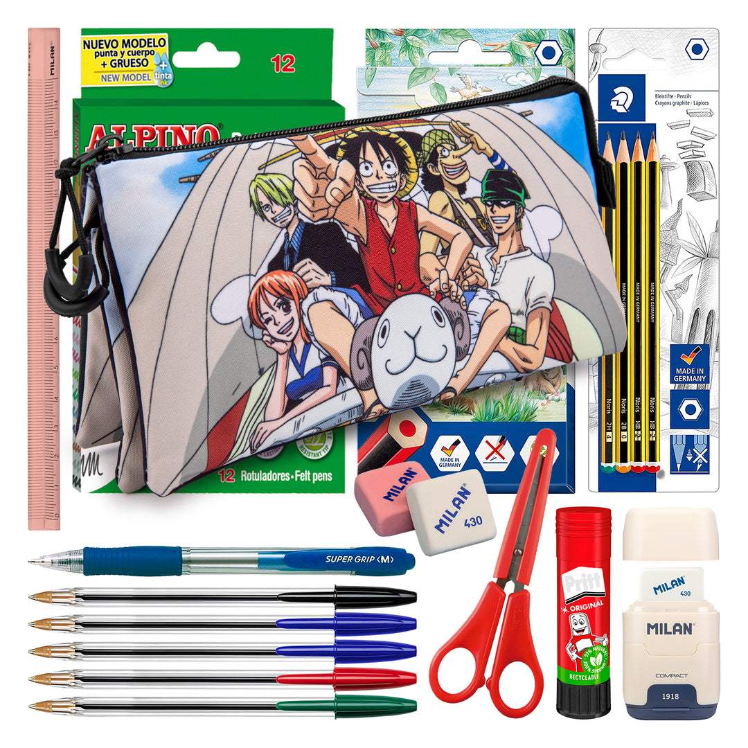 ColePack One Piece - Estuche Triple de 2 Cremalleras con Material Escolar. Pirates