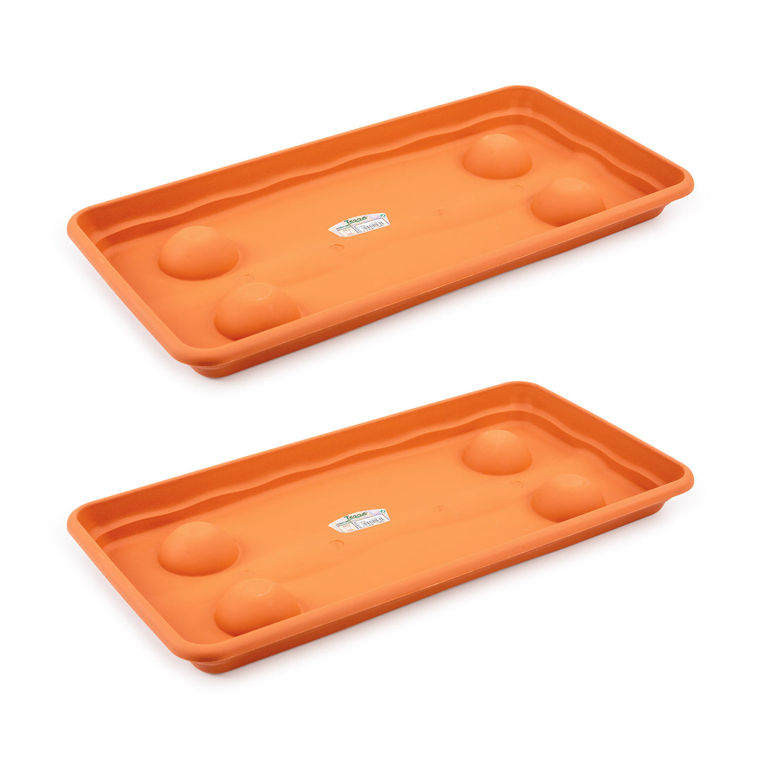 Plastiken TERRA - Pack de 2 Platos Rectangulares 57 cm para Jardinera de 60 cm 33L. Terracota