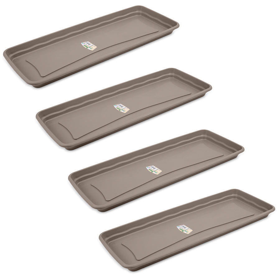 Plastiken TERRA - Pack de 4 Platos Rectangulares 77 cm para Jardinera de 80 cm 31L. Taupe