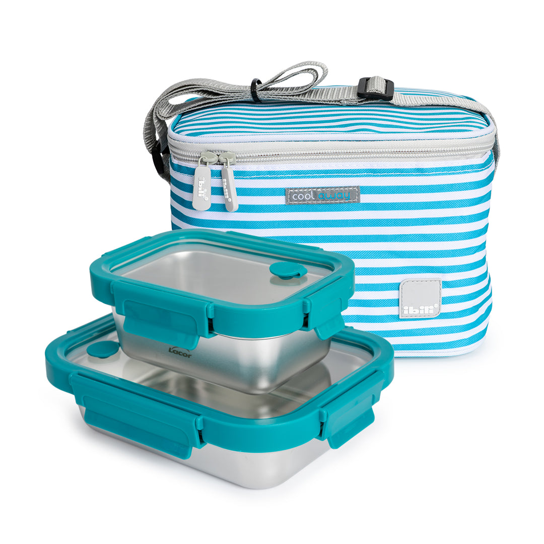 IBILI Niza - Kit Bolsa Isotérmica Tricapa 5L y Recipientes de Acero Etern de 820 y 480 ml