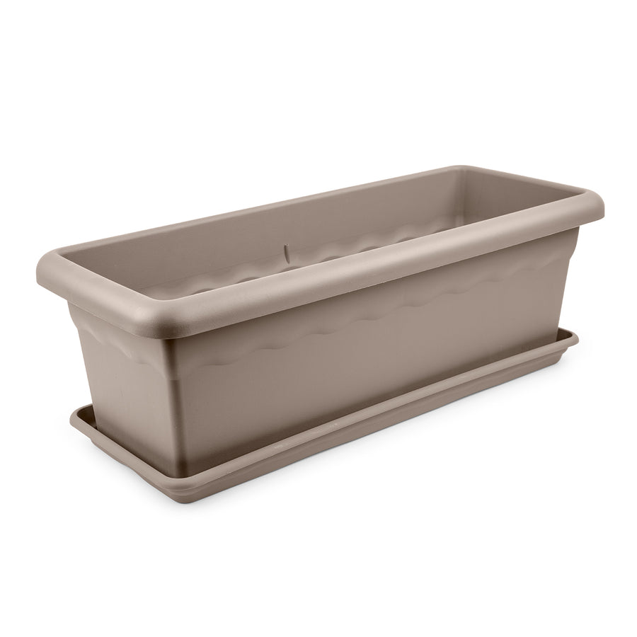 Plastiken TERRA - Jardinera Rectangular 80 x 33 cm 44L con Plato Incluido. Taupe