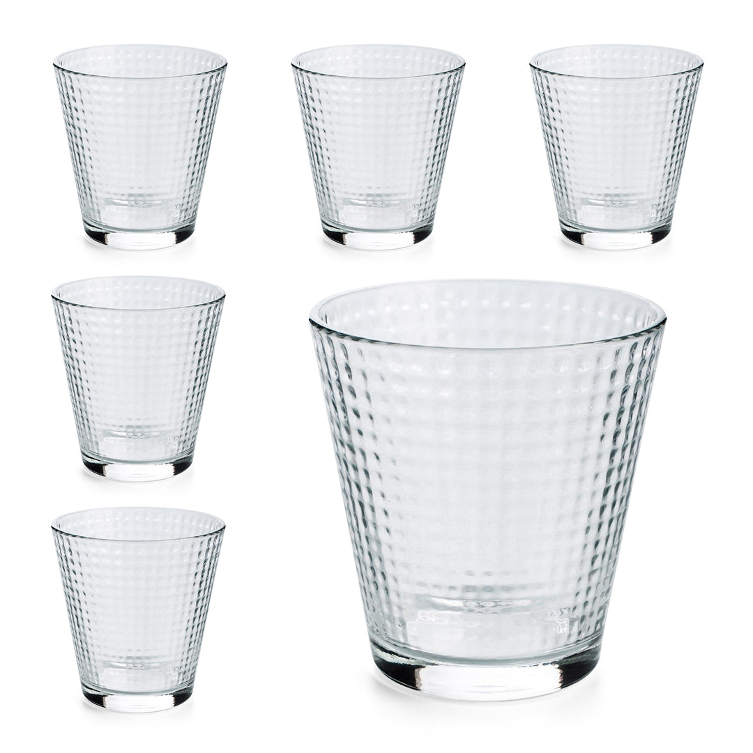 QUID Lina - Juego de 6 Vasos Bajos con Relieve de 25 cl en Vidrio Ecológico Reciclable