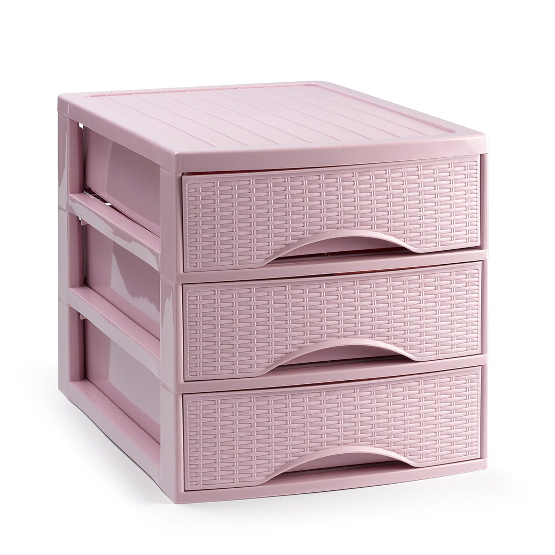 Plastic Forte Rattan - Cajonera de Sobremesa 3 Cajones en Plástico. Rosa