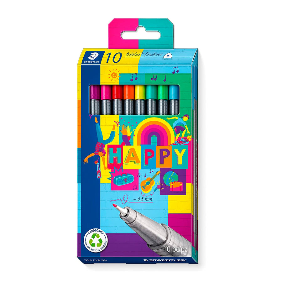 STAEDTLER Happy - Estuche de 10 Rotuladores Fineliner Triplus de Punta Fina