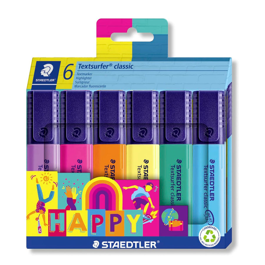 STAEDTLER Happy - Caja de 6 Marcadores Fluorescentes Textsurfer Classic con Punta Pincel