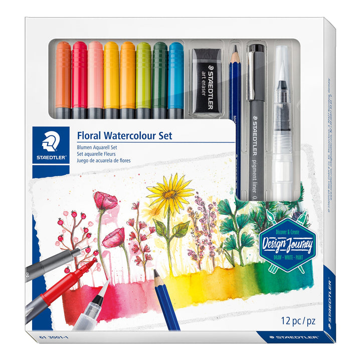 STAEDTLER Design Journey - Set Creativo de 12 Piezas Acuarelables Especial Flores