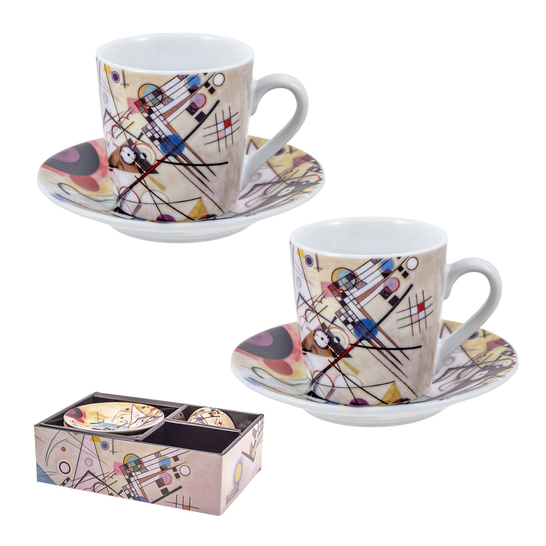 JAVIER Kandinski - Juego de 2 Tazas para Café con Platos en Caja de Regalo