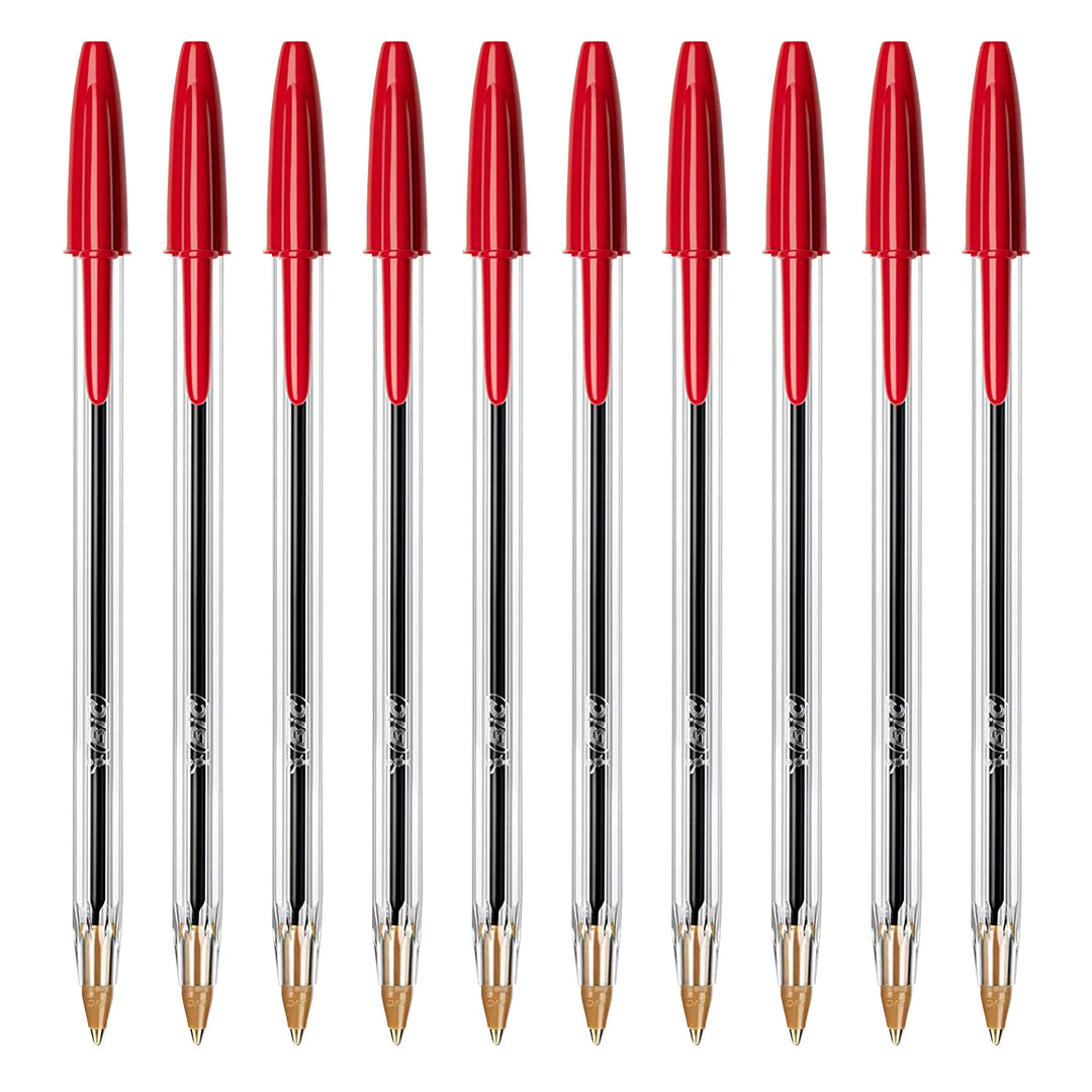 BIC - Set de 10 Bolígrafos Cristal Original Medium de Tinta de Aceite. Rojo