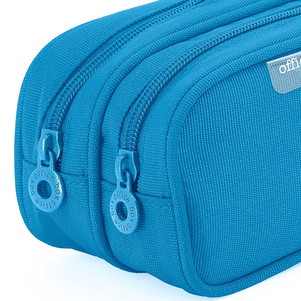 Estuche Portatodo Doble con Dos Cremalleras Azul Claro