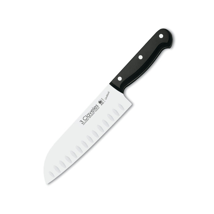 3 Claveles Uniblock - Cuchillo Santoku Alveolado Profesional 18 cm Acero Inoxidable. Mango POM