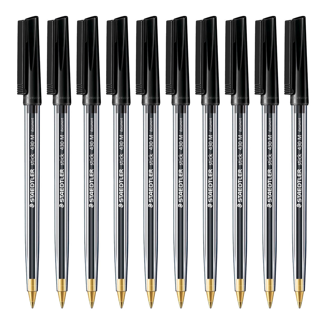 STAEDTLER - Set de 10 Bolígrafos Stick 430 de Punta Media Color Negro