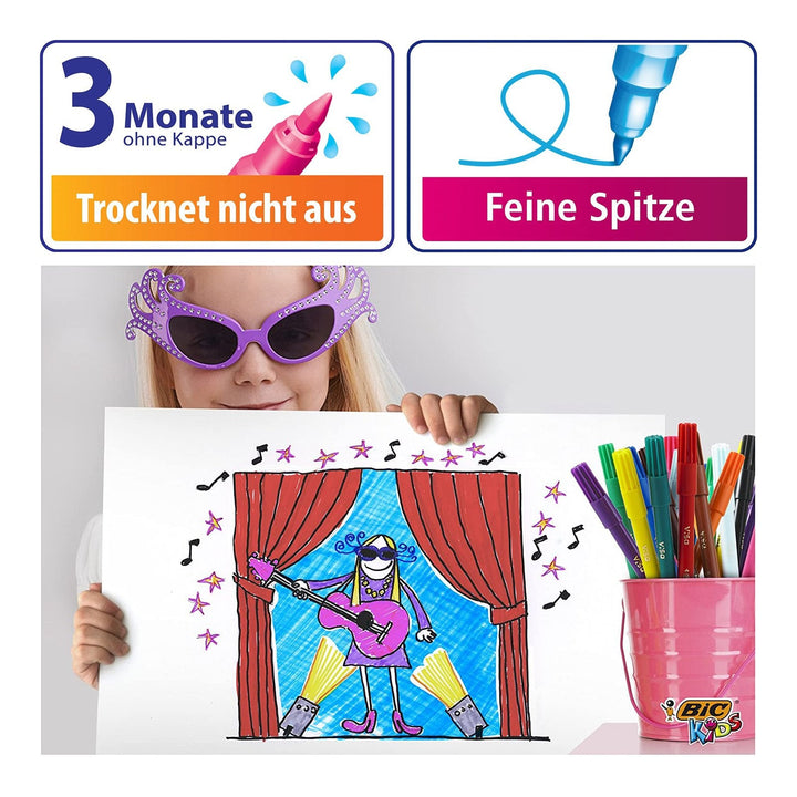 BIC 888695 - Estuche 12 Rotuladores de Colores Lavables, VISA KIDS. Seguridad EN71