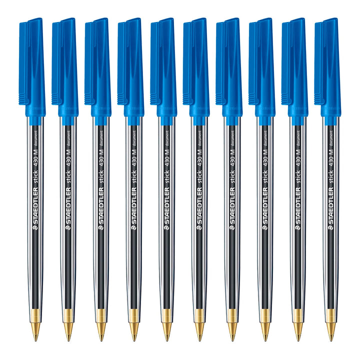 STAEDTLER - Caja de 50 Bolígrafos Stick 430 de Punta Media Color Azul