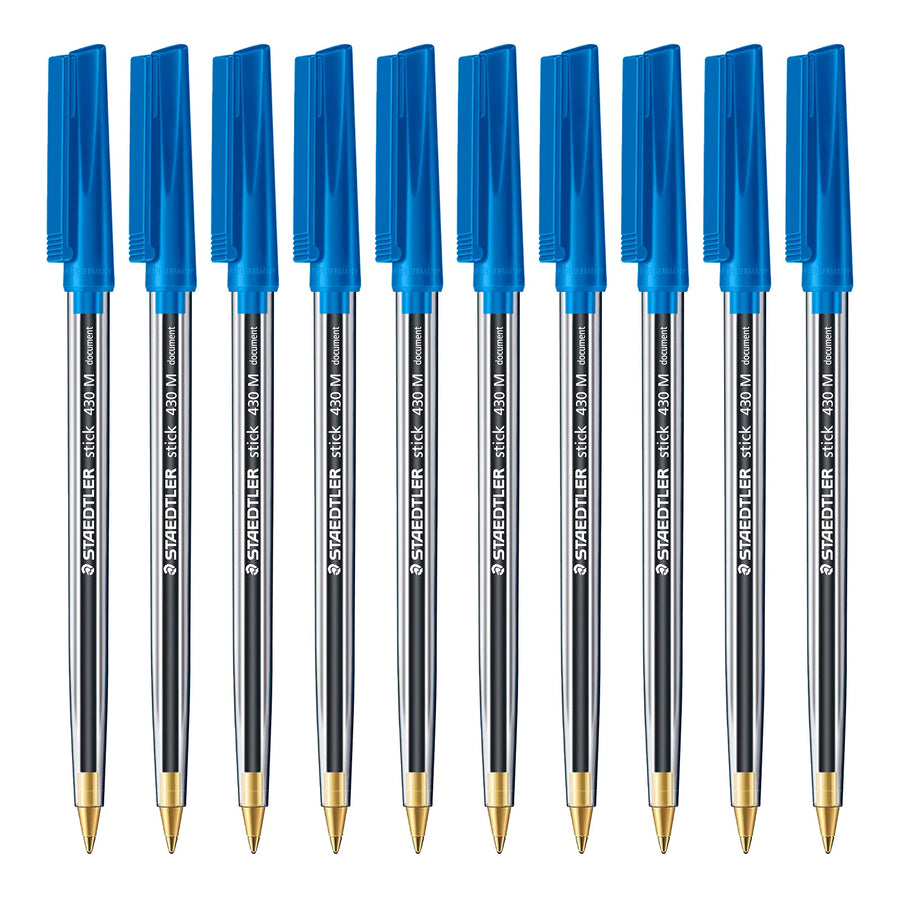 STAEDTLER - Set de 10 Bolígrafos Stick 430 de Punta Media Color Azul