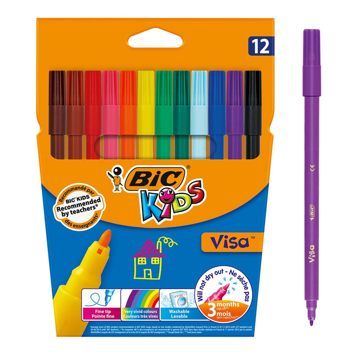 BIC 888695 - Estuche 12 Rotuladores de Colores Lavables, VISA KIDS. Seguridad EN71