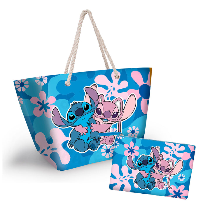 KARACTERMANIA - Bolsa de Playa Soleil con Neceser de Regalo. Lilo y Stitch Hug