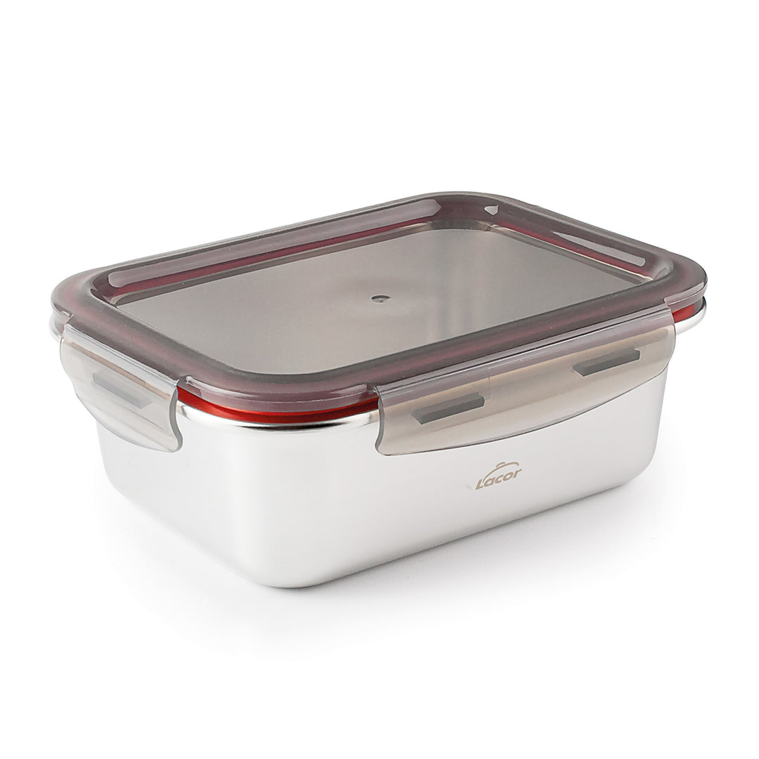 Lacor EcoInox - Recipiente Rectangular de 1.8L en Acero Inoxidable Apto Microondas