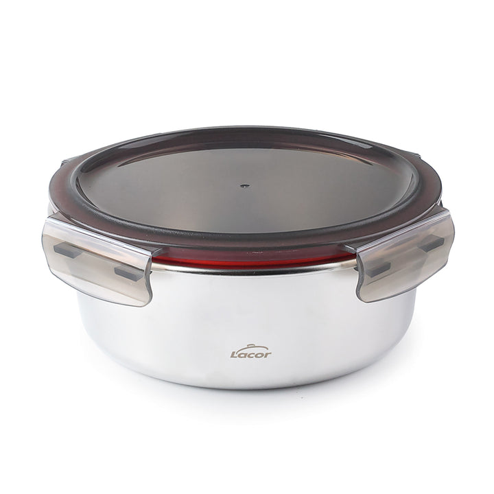 LACOR EcoInox - Recipiente Redondo de 1.5L en Acero Inoxidable Apto Microondas