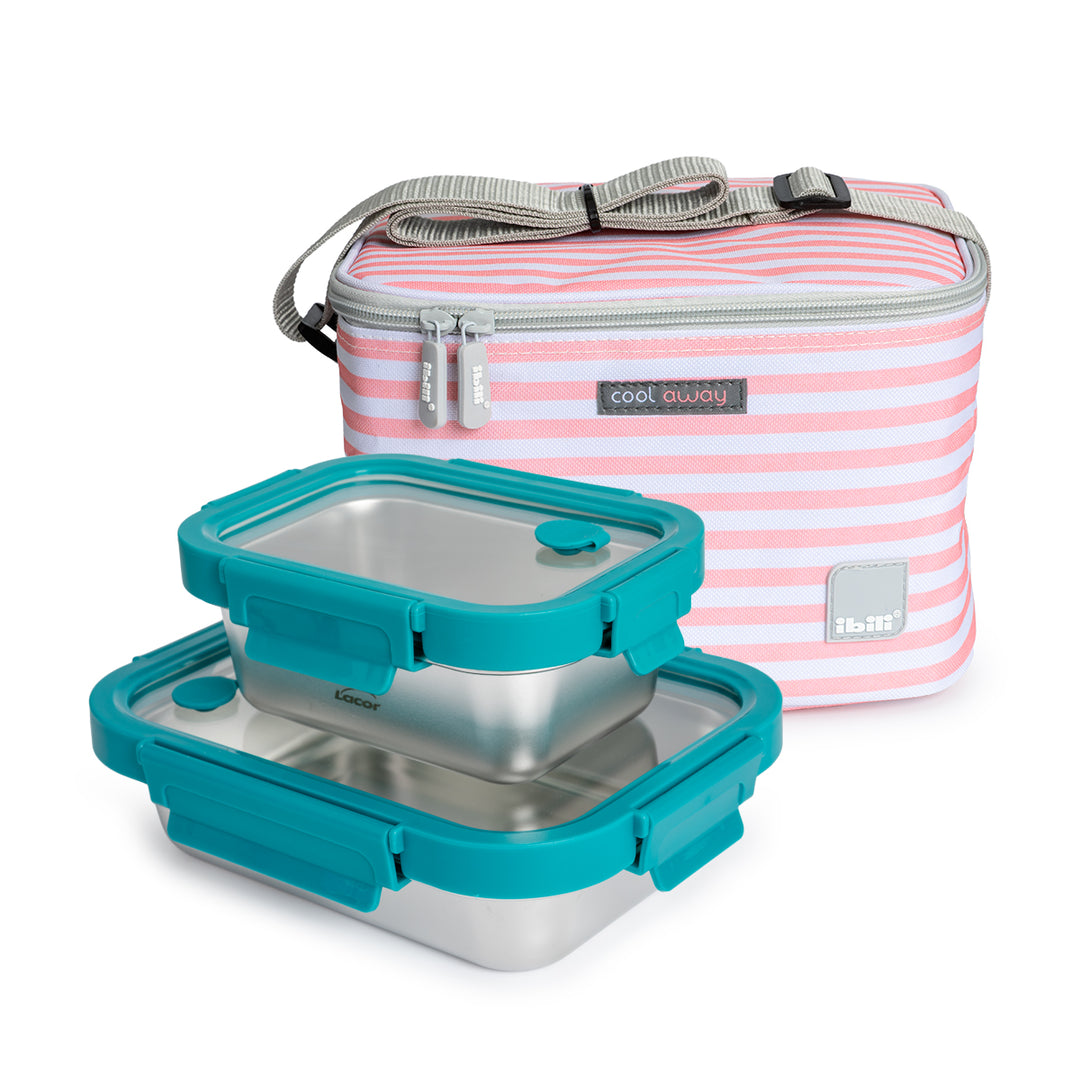 IBILI Biarritz - Kit Bolsa Isotérmica Tricapa 5L y Recipientes de Acero Etern de 820 y 480 ml