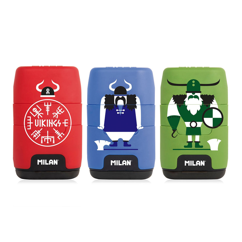 MILAN Vikings - Afilaborra Compact. Combinación de Goma y Sacapuntas Doble Rojo