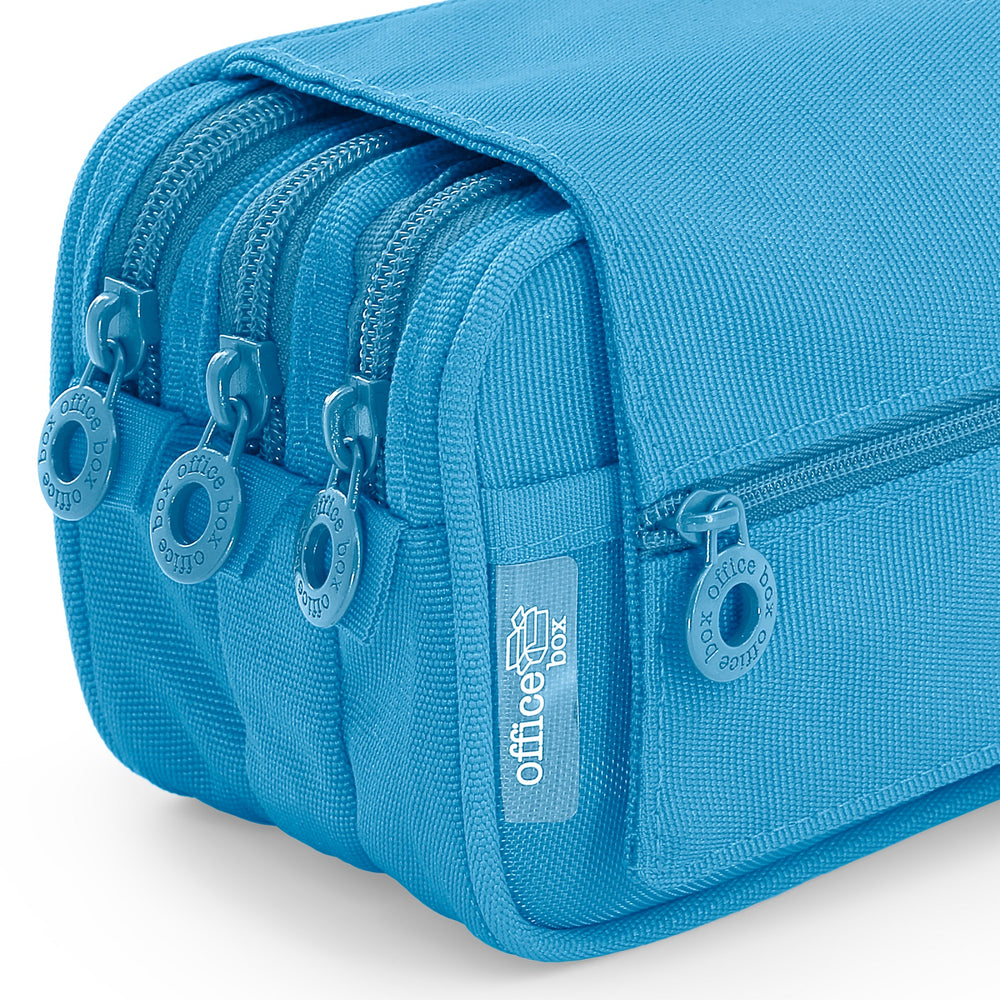 ColePack Pro - Estuche Triple de 3 Cremalleras con Material Escolar Incluido. Azul Claro