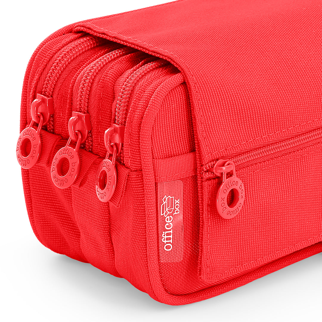 ColePack Pro - Estuche Triple de 3 Cremalleras con Material Escolar Incluido. Rojo Coral