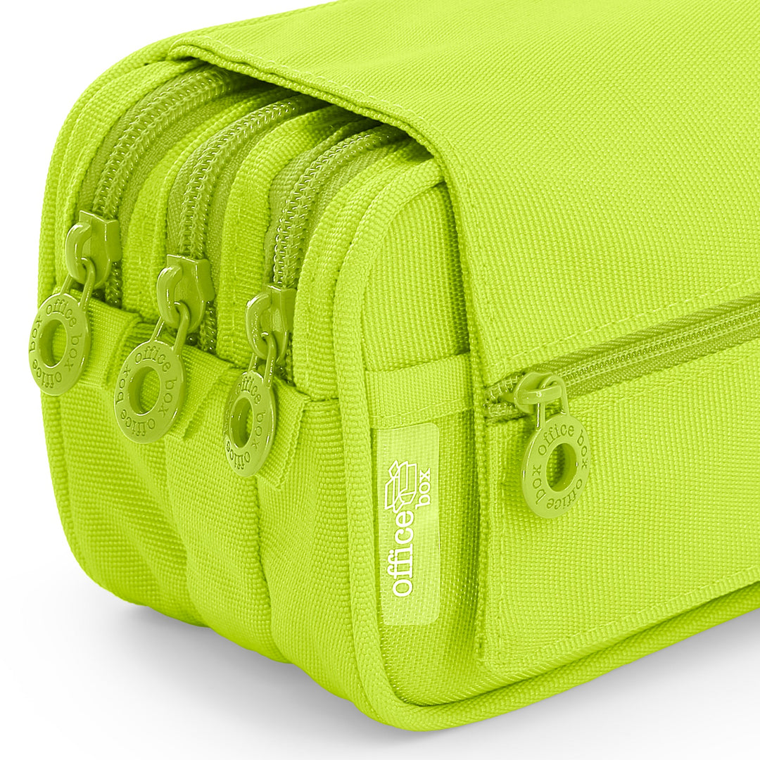 ColePack Pro - Estuche Triple de 3 Cremalleras con Material Escolar Incluido. Flúor