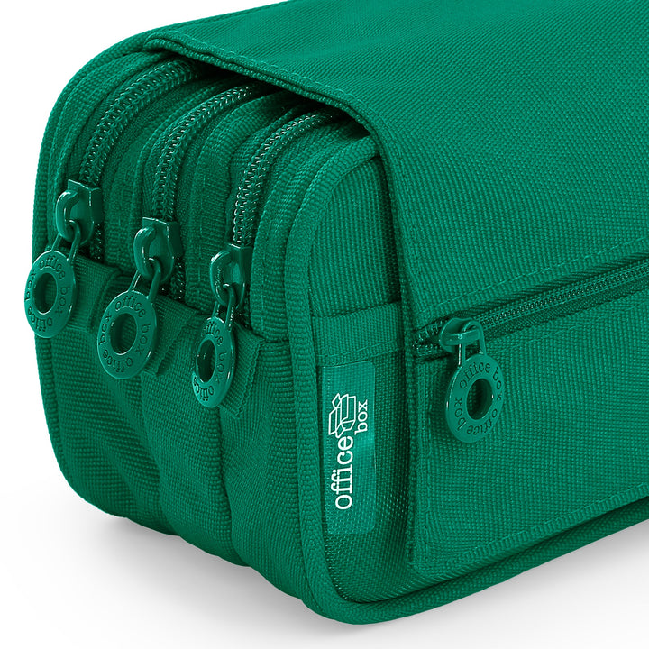 ColePack Pro - Estuche Triple de 3 Cremalleras con Material Escolar Incluido. Verde