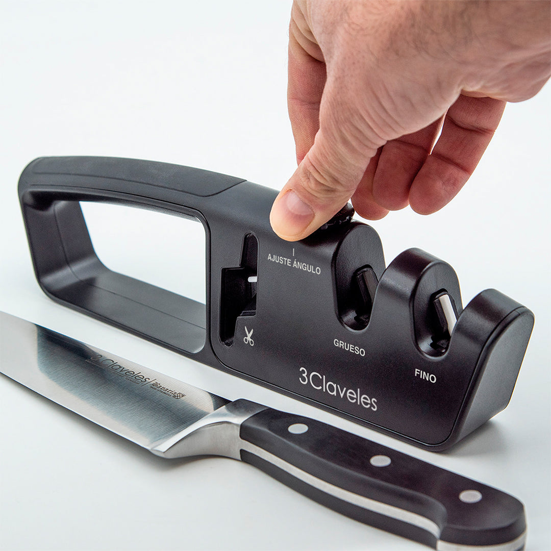 3 Claveles - Afilador Cuchillos y Tijeras 2 Pasos de Angulo Ajustable. Carburo y Cerámica