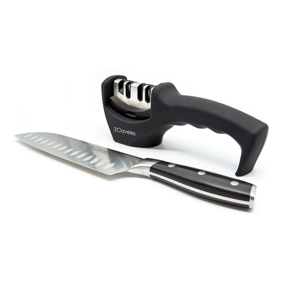 3 Claveles - Afilador Cuchillos y Tijeras 4 Pasos Ergonómico. Carburo Tungsteno  y Cerámica