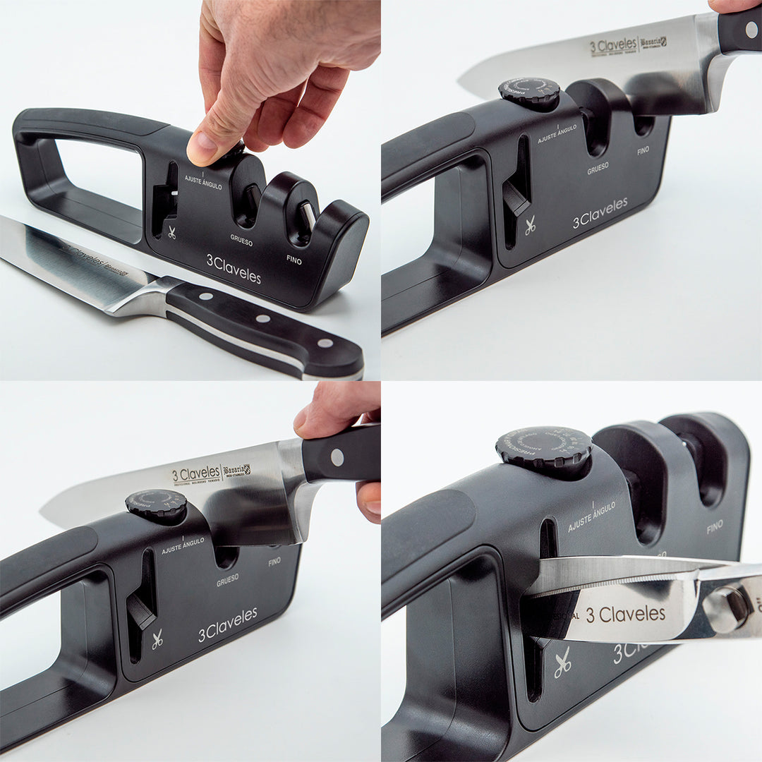 3 Claveles - Afilador Cuchillos y Tijeras 2 Pasos de Angulo Ajustable. Carburo y Cerámica