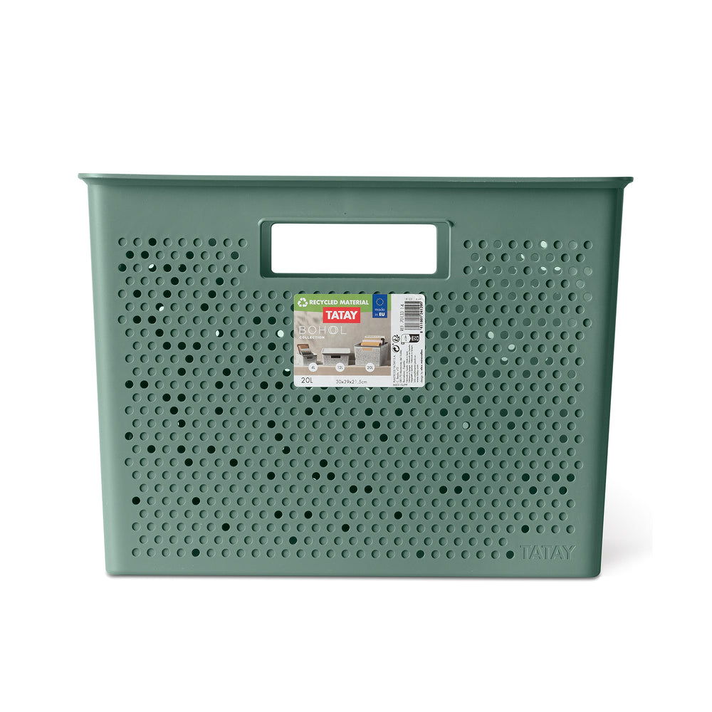 TATAY Bohol - Caja Organizadora Rectangular 20L Plástico Reciclado. Verde Sage