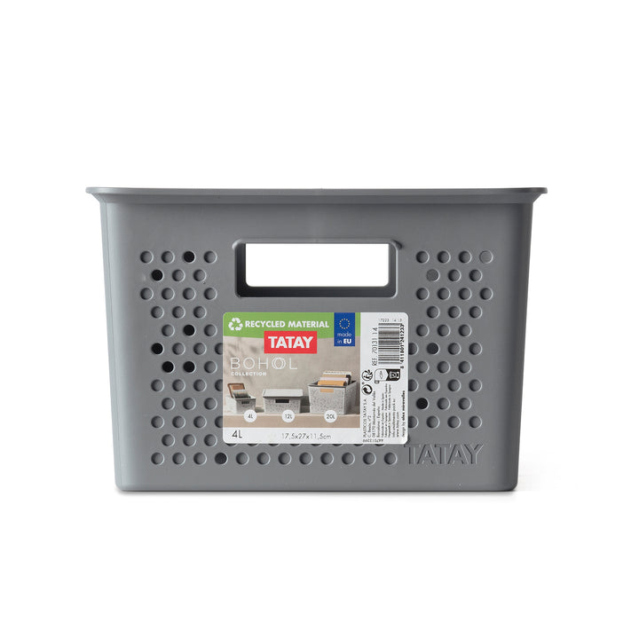 TATAY Bohol - Caja Organizadora Rectangular 4L Plástico Reciclado. Gris Antracita