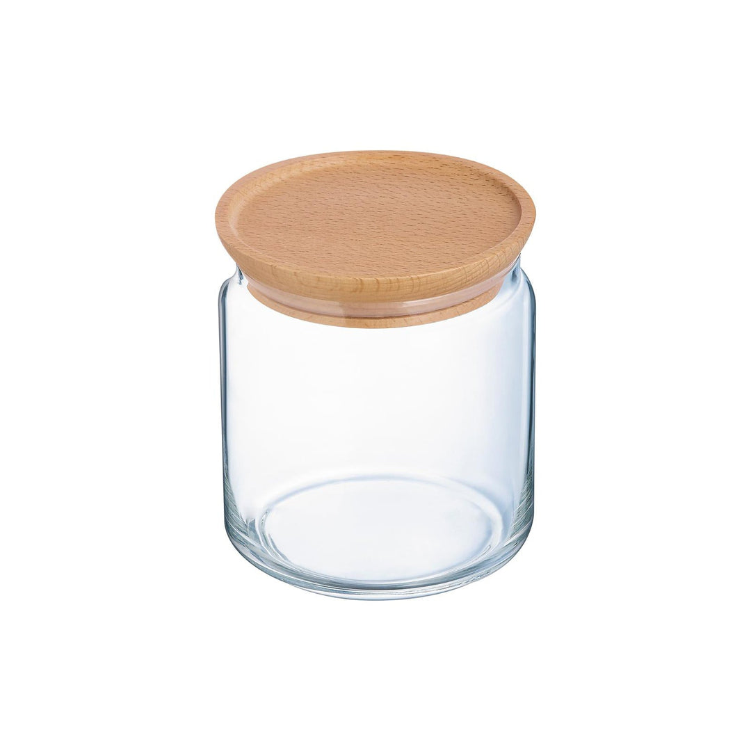 Luminarc Pure Jar - Bote Hermético Redondo de 0.75L en Vidrio con Tapa de Madera