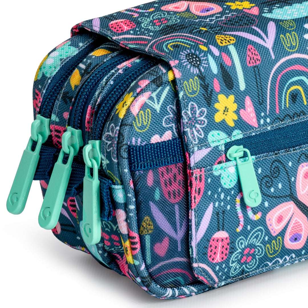 ColePack Design - Estuche Triple de 3 Cremalleras con Material Escolar Incluido. Botanic