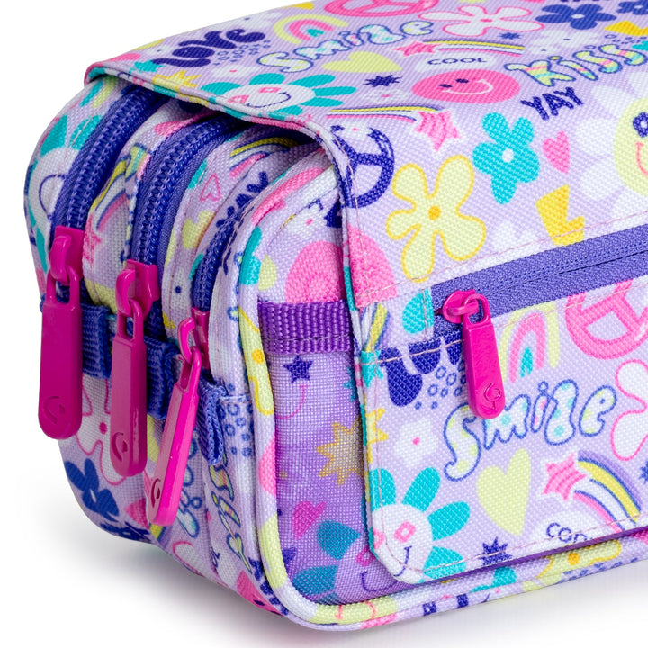 ColePack Design - Estuche Triple de 3 Cremalleras con Material Escolar Incluido. Smile