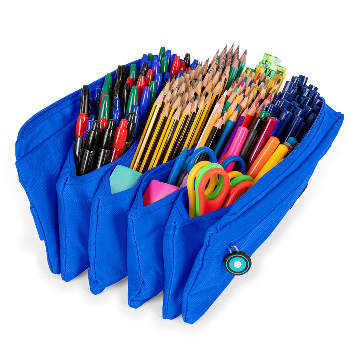 ColePack Eco36 - Estuche Cuadruple de 4 Cremalleras con Material Escolar Incluido. Azul