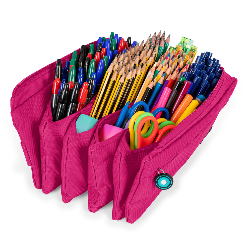 ColePack BitsBobs - Estuche Escolar Cuádruple de 4 Cremalleras y Material Incluido. Magenta