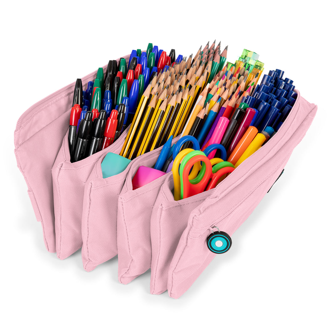 ColePack BitsBobs - Estuche Escolar Cuádruple de 4 Cremalleras y Material Incluido. Rosa Soft