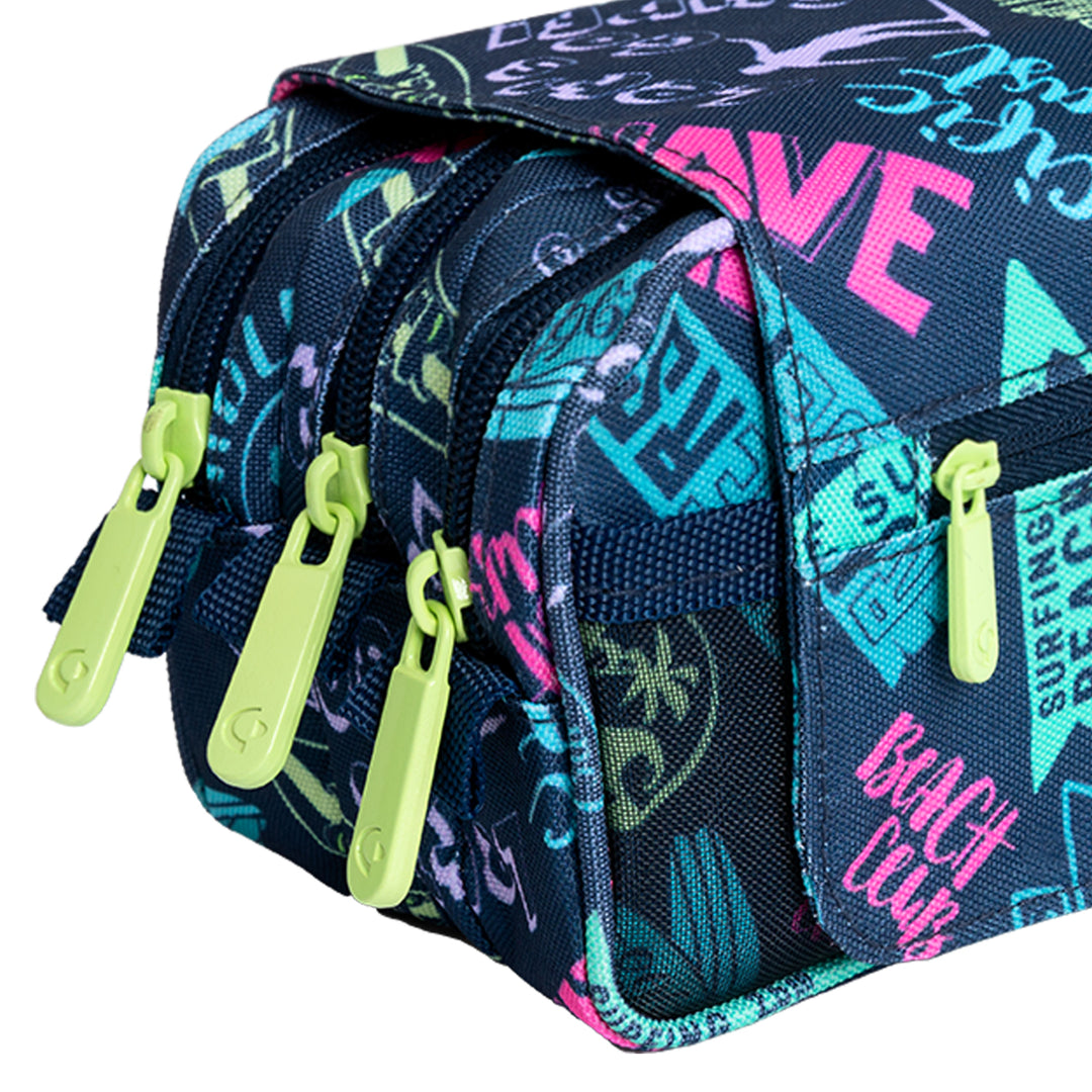 ColePack Design - Estuche Triple de 3 Cremalleras con Material Escolar Incluido. Beach