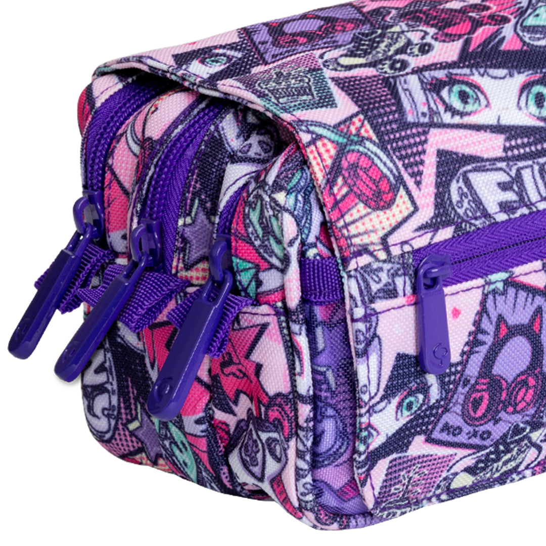 ColePack EcoDes - Estuche Triple de 3 Cremalleras con Material Escolar Incluido. Manga