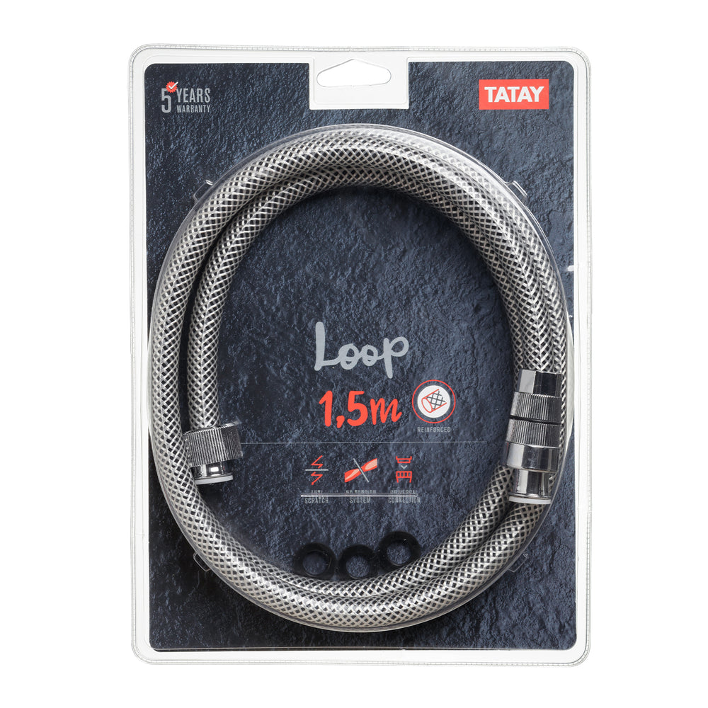 TATAY Loop - Flexo de Ducha Reforzado Anti-torsión y Anti-cal en PVC de 1.5 m. Negro