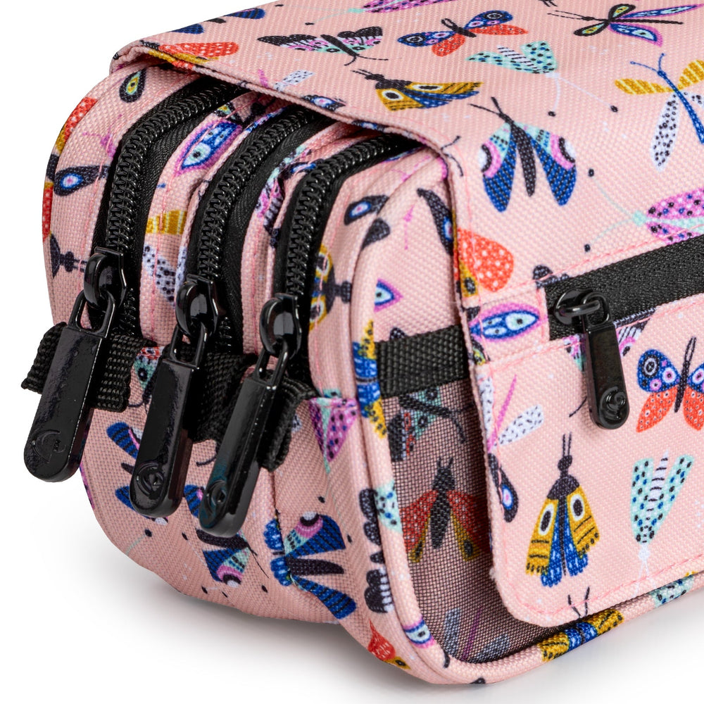 ColePack EcoDes - Estuche Triple de 3 Cremalleras con Material Escolar Incluido. Butterfly