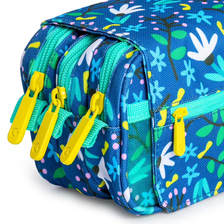 Grafoplás Design - Estuche Portatodo Triple con Solapa para Material Escolar. Blue garden