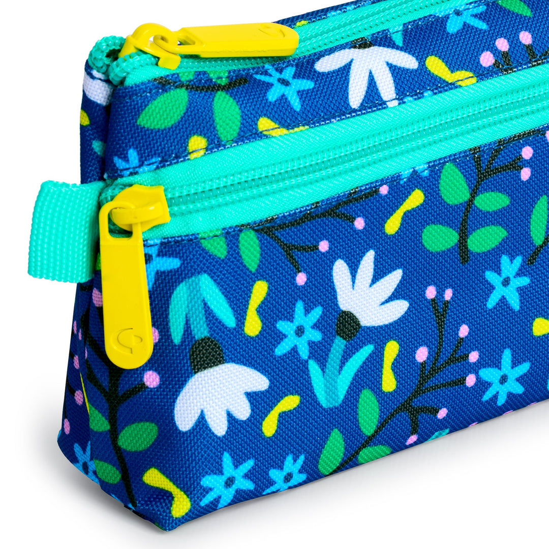 Grafoplás - Estuche Portatodo Plano con 2 Cremalleras de Fácil Apertura. Blue Garden