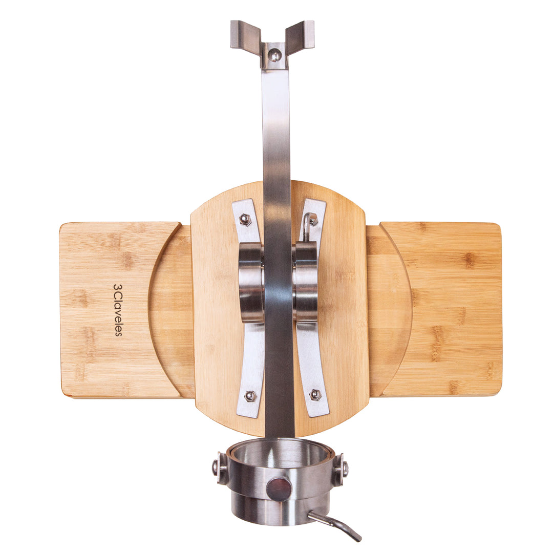 3 Claveles - Soporte Jamonero Basculante 360º en Bambú y Chasis de Acero con Cubre Jamón