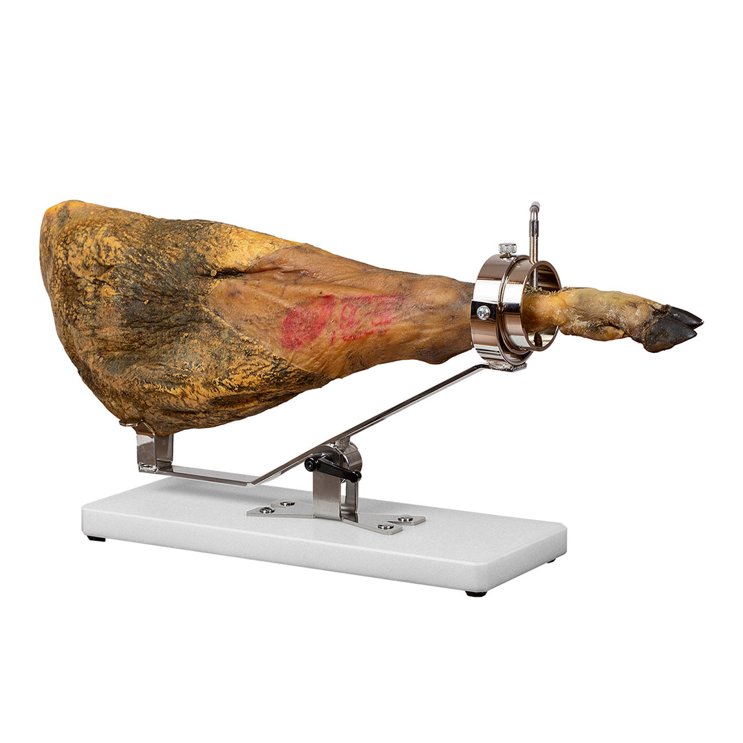 BELLO Teide - Soporte Jamonero Basculante en Fibra Granito y Acero Inoxidable con Cubrejamón