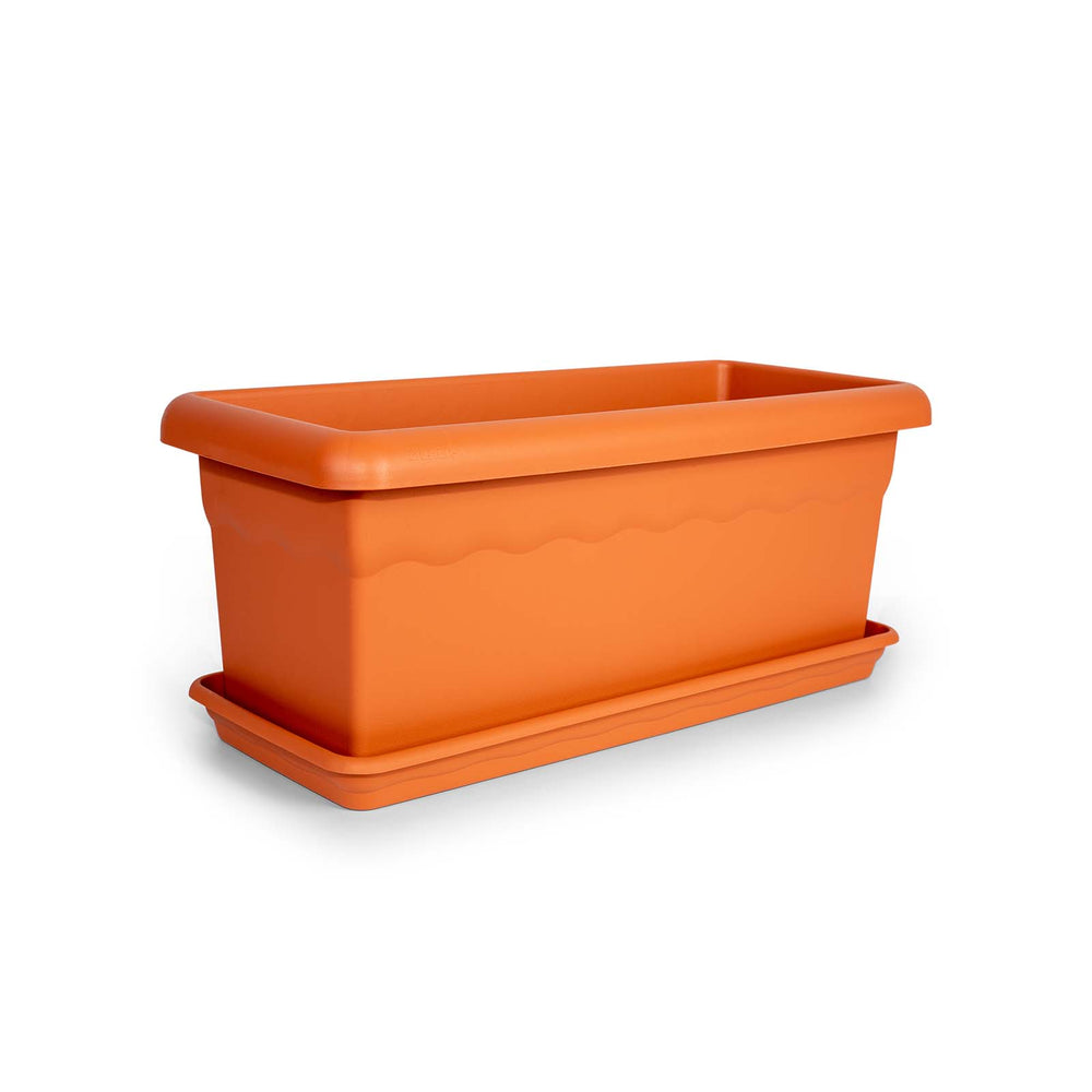 Plastiken TERRA - Set de 4 Jardineras con Platos Incluidos. Medida 50 cm 14L. Terracota