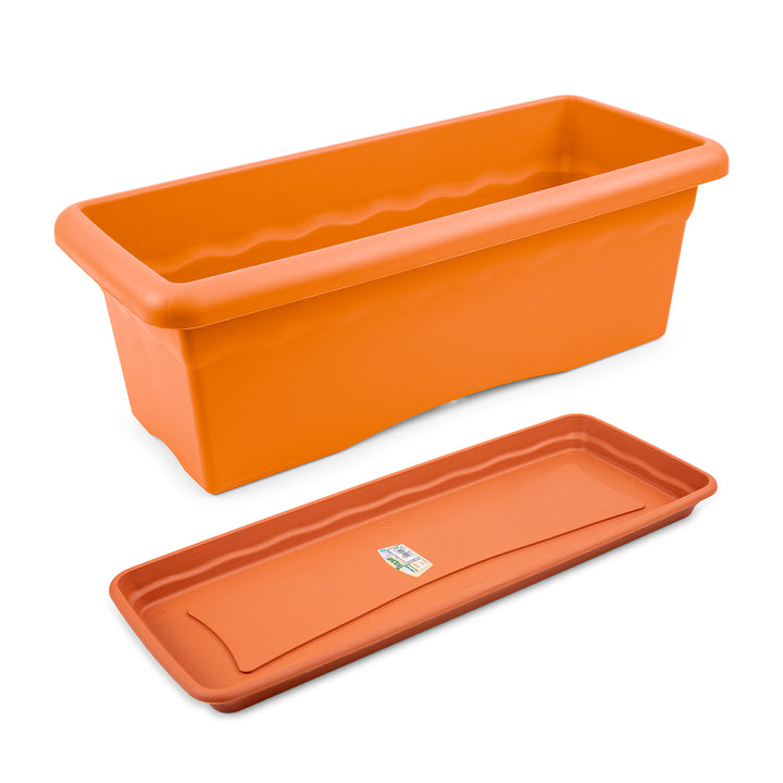 Plastiken TERRA - Jardinera Rectangular 60 cm 22L con Plato Incluido. Terracota